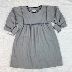 Koch embroidered baby doll dress 3/4 sleeves grey crew neck